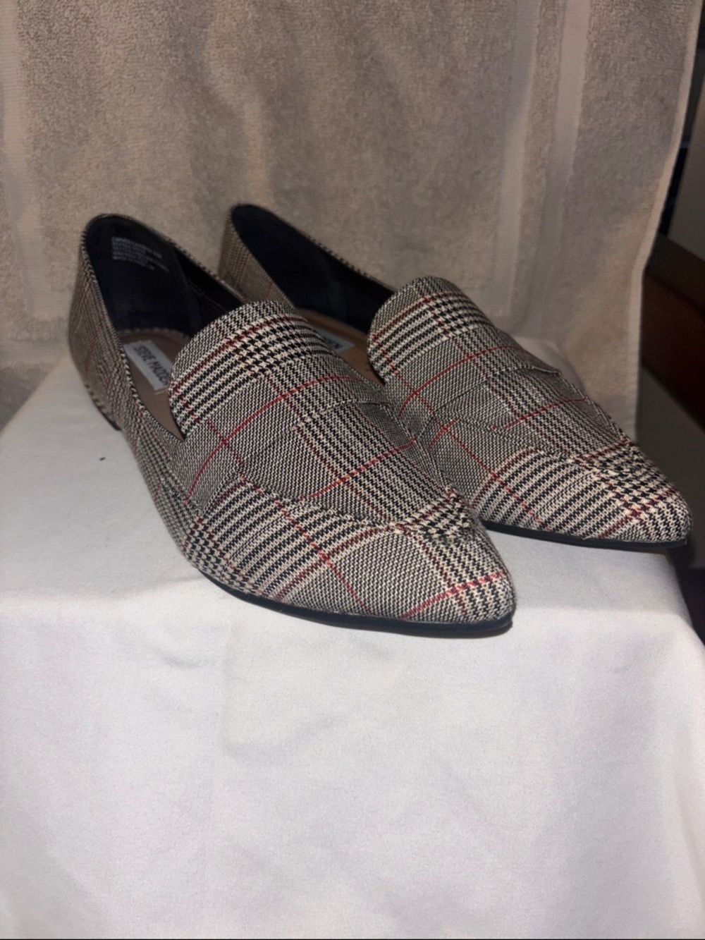 Steve Madden Women's Plaid Pointed Loafers - Black, Gray, Red